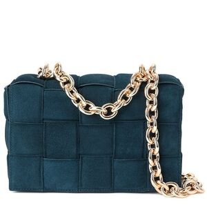 Green suede gold chain crossbody